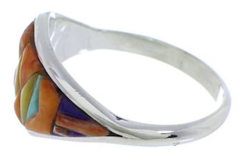 Multicolor Inlay Southwest Sterling Silver Ring Size 7 EX50508